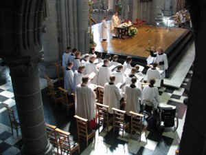 The choir sing mass at Ypres cathedral
