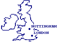 Map of England showing Nottingham
