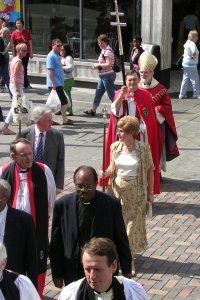 The Archbishop of Canterbury arrives in procession at St Peter's Church, Nottingham