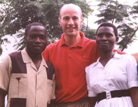 Dr Simon Challand with two colleagues at Kasese